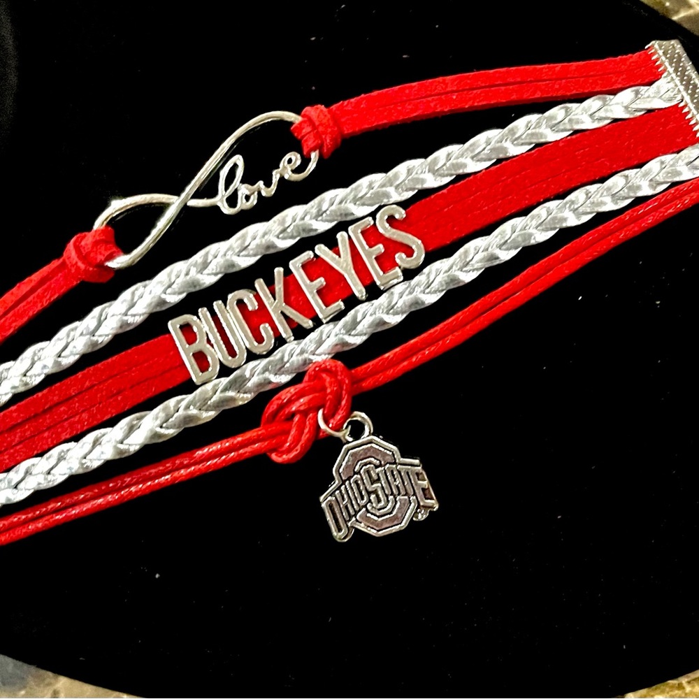 Ohio State (OSU) strappy, leather bracelet